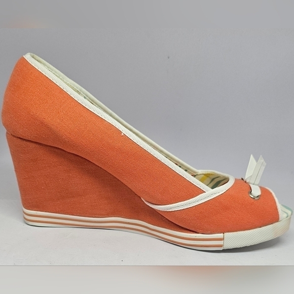 Joe Boxer Women's Orange Canvas Wedges Size 9 - Picture 9 of 11